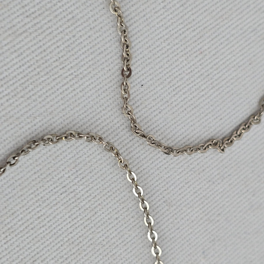 Vintage Silver Tone Art Deco Pendant Necklace with Blue Cabochon