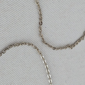 Vintage Silver Tone Art Deco Pendant Necklace with Blue Cabochon