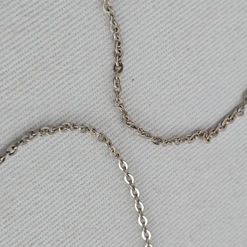 Vintage Silver Tone Art Deco Pendant Necklace with Blue Cabochon