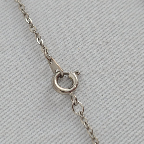 Vintage Silver Tone Art Deco Pendant Necklace with Blue Cabochon