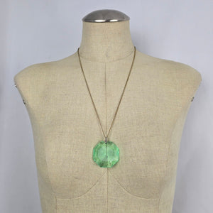 Vintage Mint Green Faceted Glass Pendant Necklace