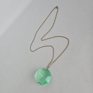 Vintage Mint Green Faceted Glass Pendant Necklace