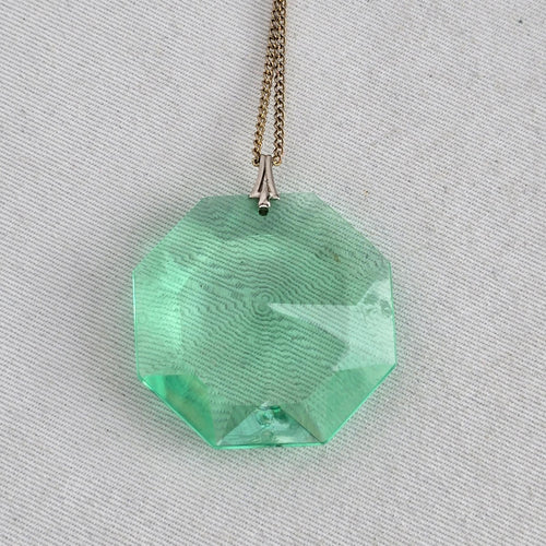 Vintage Mint Green Faceted Glass Pendant Necklace