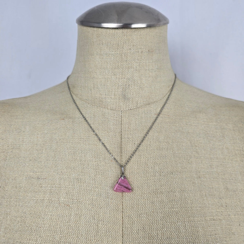 Vintage Pink Triangle Stone Pendant Necklace