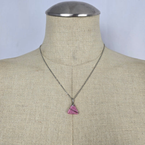 Vintage Pink Triangle Stone Pendant Necklace