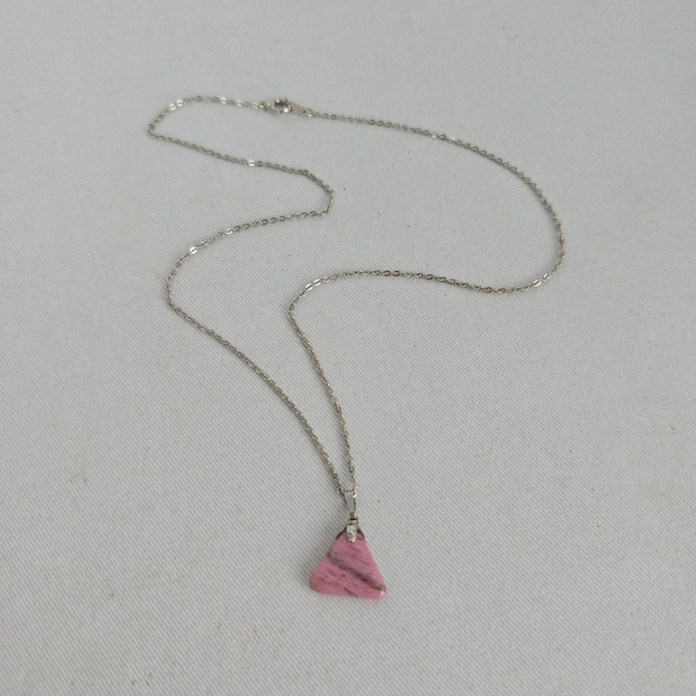 Vintage Pink Triangle Stone Pendant Necklace