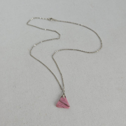 Vintage Pink Triangle Stone Pendant Necklace