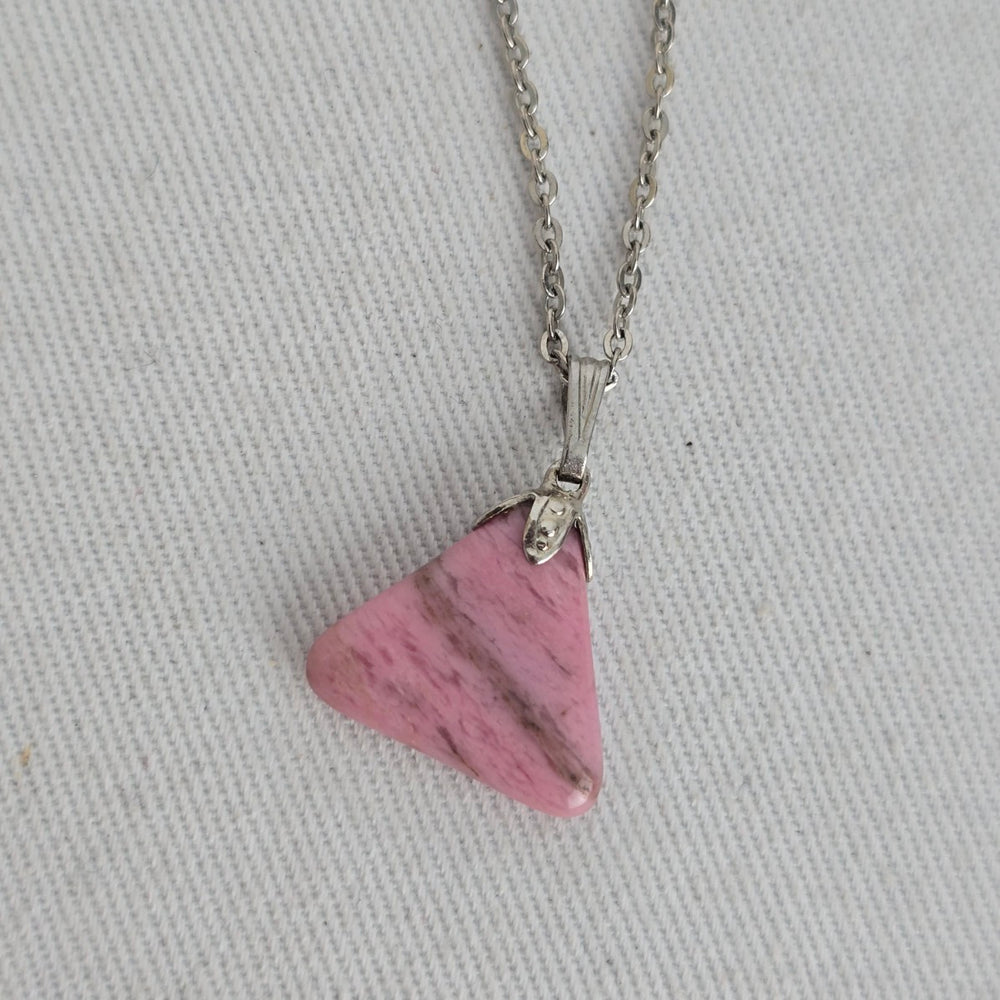 Vintage Pink Triangle Stone Pendant Necklace