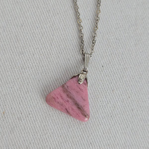 Vintage Pink Triangle Stone Pendant Necklace
