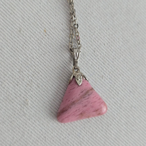 Vintage Pink Triangle Stone Pendant Necklace