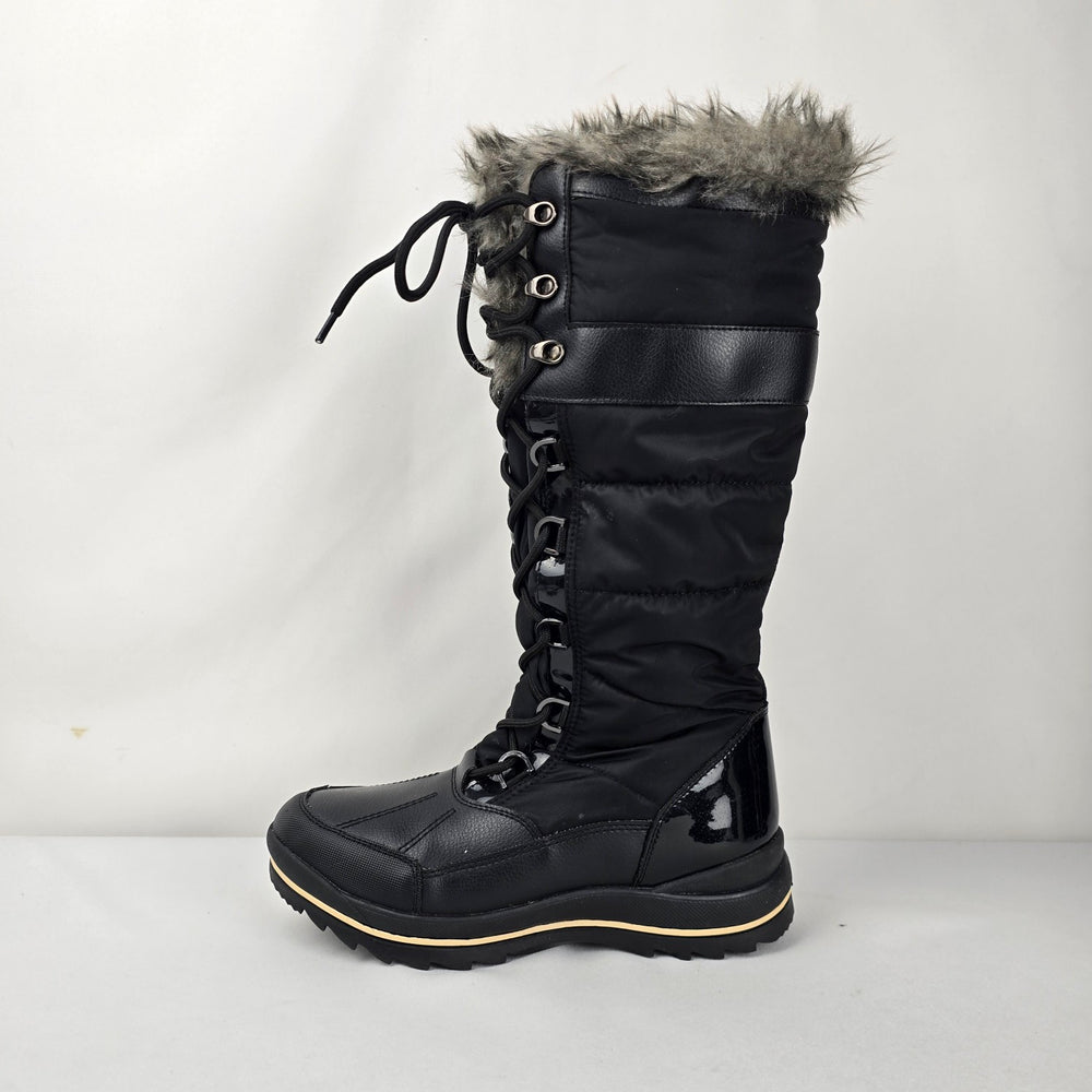 ALDO Black Waterproof Faux Fur Tall Lace-Up Winter Boots Women’s Size 8