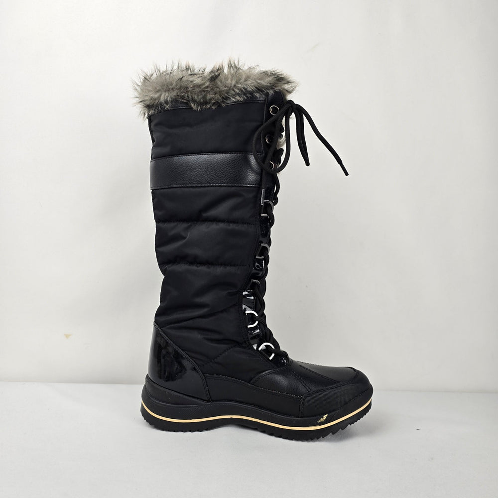ALDO Black Waterproof Faux Fur Tall Lace-Up Winter Boots Women’s Size 8