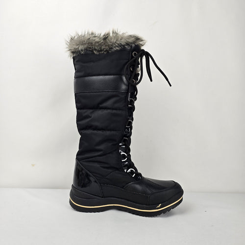 ALDO Black Waterproof Faux Fur Tall Lace-Up Winter Boots Women’s Size 8