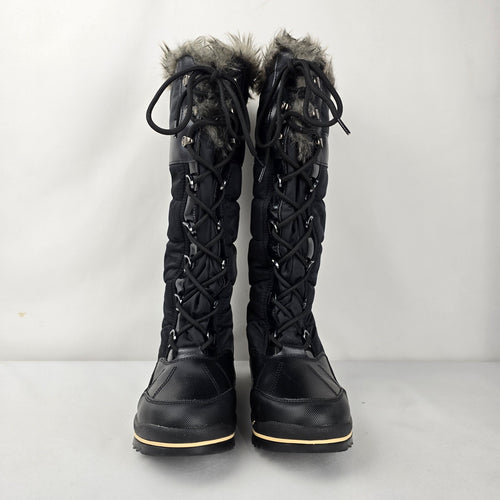 ALDO Black Waterproof Faux Fur Tall Lace-Up Winter Boots Women’s Size 8