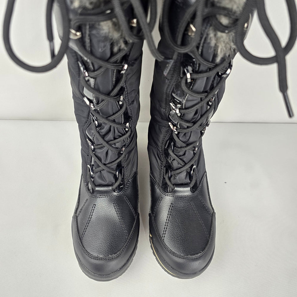 ALDO Black Waterproof Faux Fur Tall Lace-Up Winter Boots Women’s Size 8