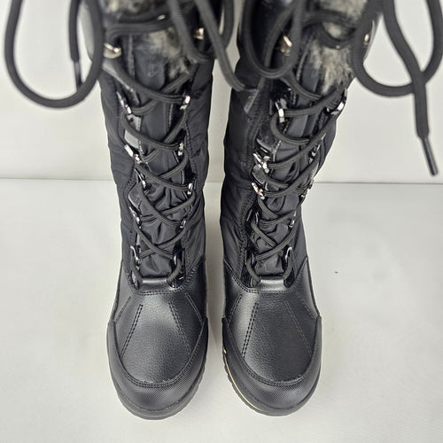 ALDO Black Waterproof Faux Fur Tall Lace-Up Winter Boots Women’s Size 8