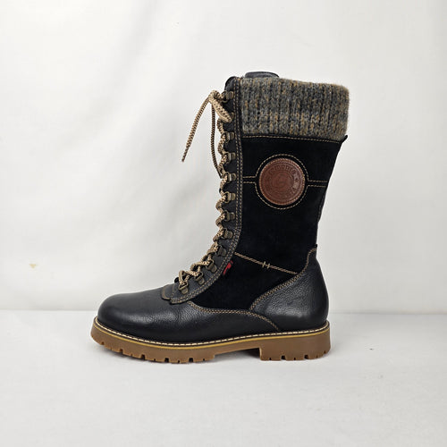 Remonte Black Leather Suede Lace-Up Winter Boots Women’s Size 8