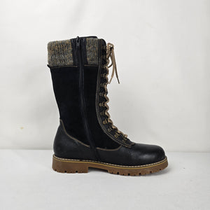 Remonte Black Leather Suede Lace-Up Winter Boots Women’s Size 8