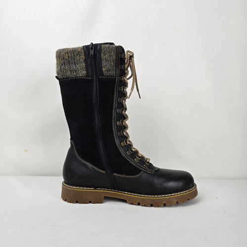 Remonte Black Leather Suede Lace-Up Winter Boots Women’s Size 8