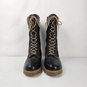 Remonte Black Leather Suede Lace-Up Winter Boots Women’s Size 8