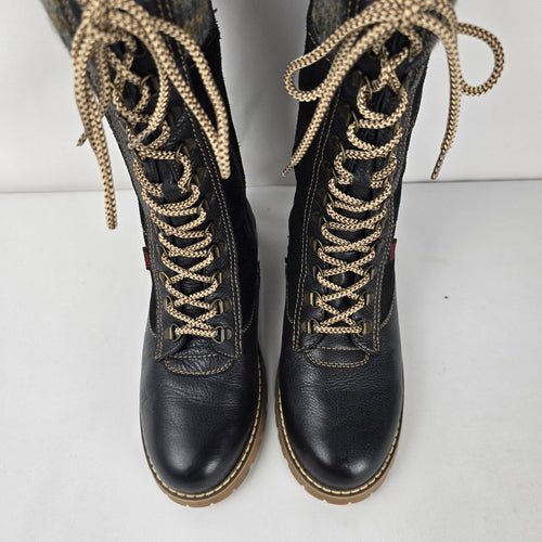 Remonte Black Leather Suede Lace-Up Winter Boots Women’s Size 8