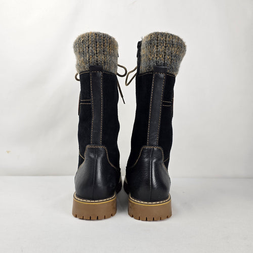 Remonte Black Leather Suede Lace-Up Winter Boots Women’s Size 8