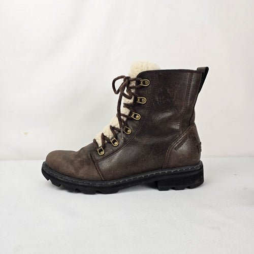 SOREL Lennox Lace Cozy Brown Waterproof Leather Boots Size 10