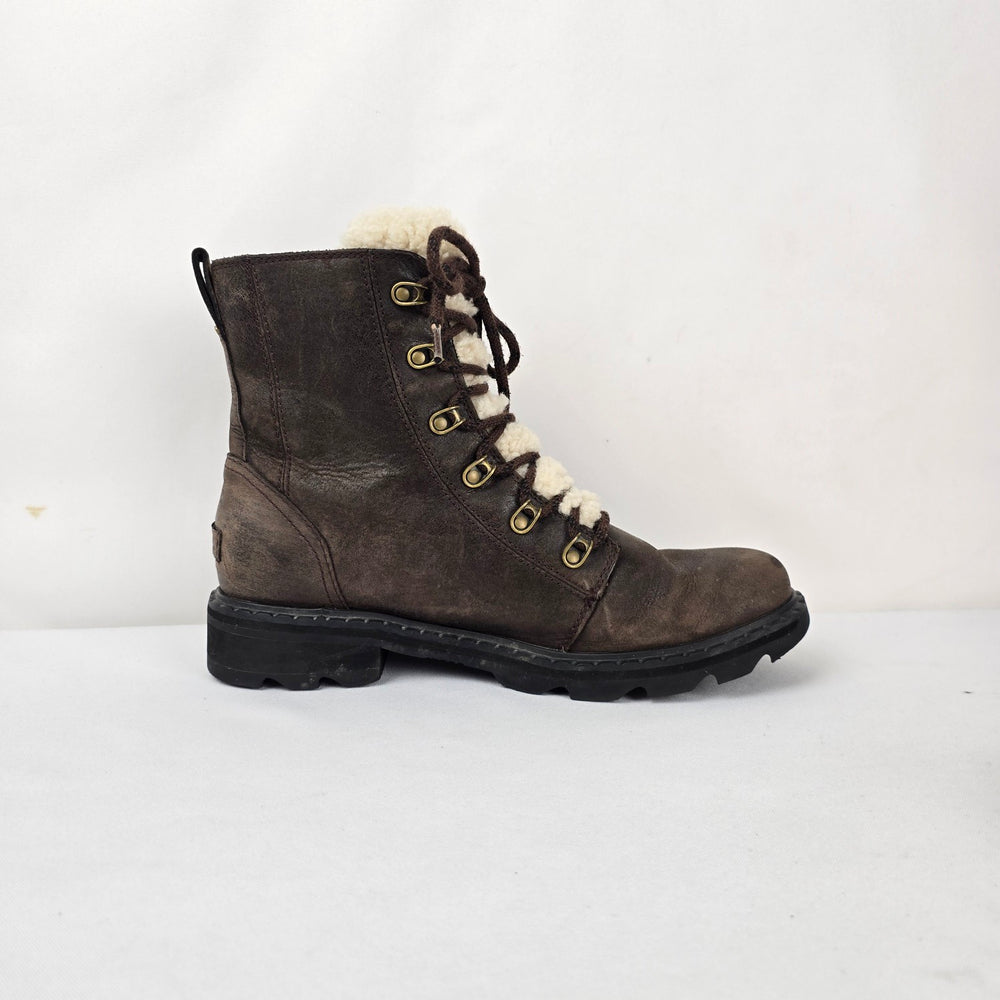 SOREL Lennox Lace Cozy Brown Waterproof Leather Boots Size 10