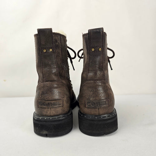 SOREL Lennox Lace Cozy Brown Waterproof Leather Boots Size 10