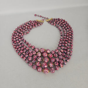 Vintage Pink Marbled Multi-Strand Beaded Statement Necklace