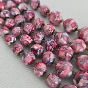 Vintage Pink Marbled Multi-Strand Beaded Statement Necklace