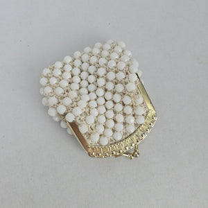 Vintage White Beaded Coin Purse Gold-Tone Kiss Lock Micro Purse