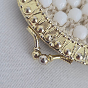 Vintage White Beaded Coin Purse Gold-Tone Kiss Lock Micro Purse
