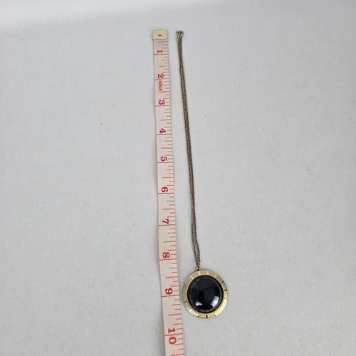 Vintage Gold-Tone Black Faceted Cabochon Pendant Necklace Round Statement Jewelry