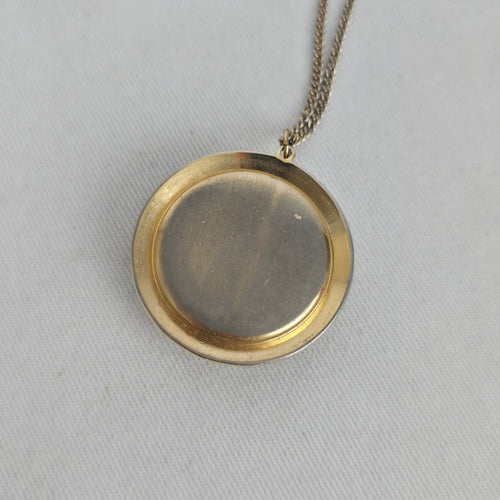 Vintage Gold-Tone Black Faceted Cabochon Pendant Necklace Round Statement Jewelry