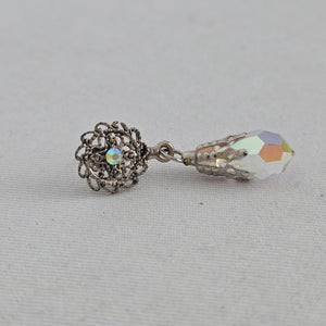 Vintage Silver-Tone Filigree AB Crystal Teardrop Dangle Post Earrings