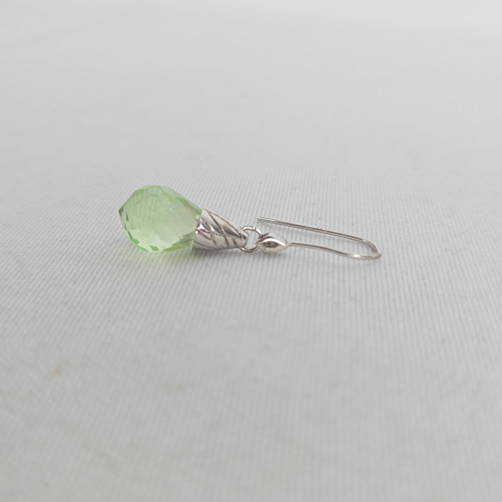 925 Sterling Silver Green Faceted Teardrop Dangle Earrings Hook Wire