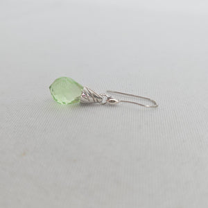 925 Sterling Silver Green Faceted Teardrop Dangle Earrings Hook Wire