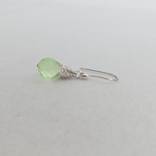 925 Sterling Silver Green Faceted Teardrop Dangle Earrings Hook Wire