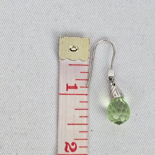 925 Sterling Silver Green Faceted Teardrop Dangle Earrings Hook Wire