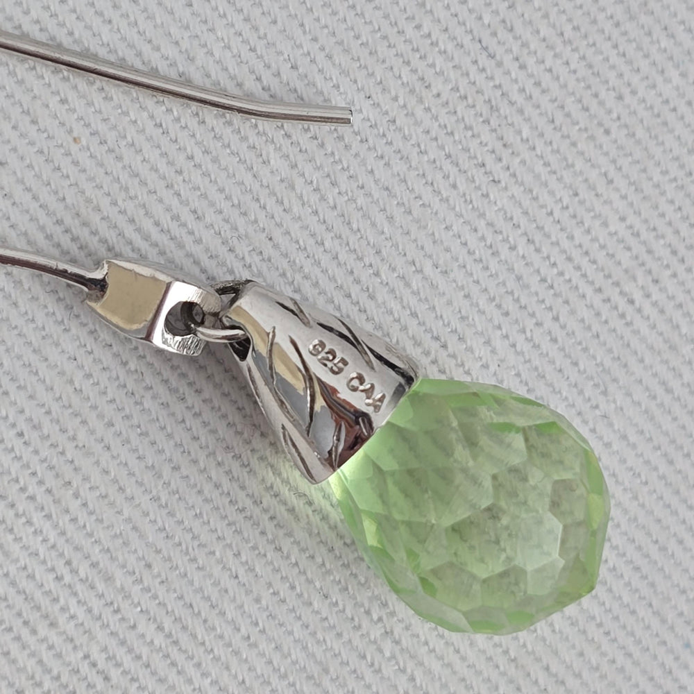 925 Sterling Silver Green Faceted Teardrop Dangle Earrings Hook Wire