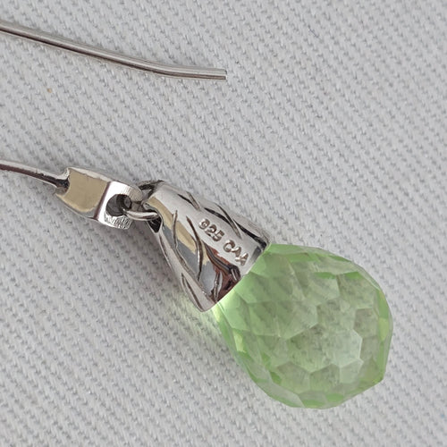 925 Sterling Silver Green Faceted Teardrop Dangle Earrings Hook Wire