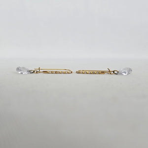Gold Tone Rhinestone Bar Clear Teardrop Dangle Earrings Long