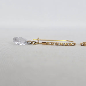 Gold Tone Rhinestone Bar Clear Teardrop Dangle Earrings Long