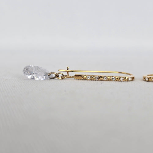 Gold Tone Rhinestone Bar Clear Teardrop Dangle Earrings Long