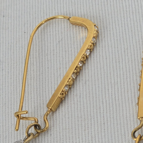 Gold Tone Rhinestone Bar Clear Teardrop Dangle Earrings Long