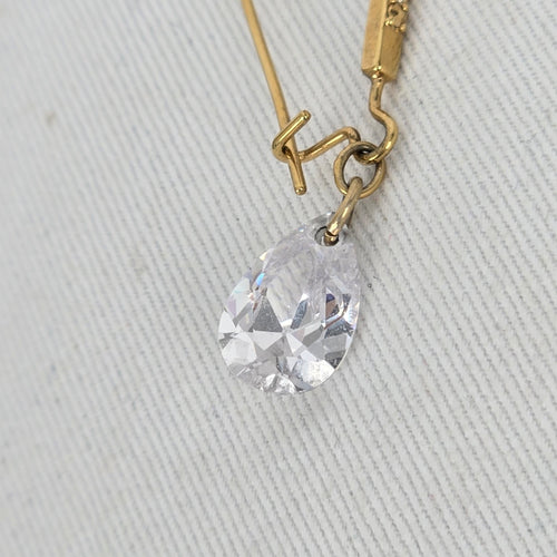 Gold Tone Rhinestone Bar Clear Teardrop Dangle Earrings Long