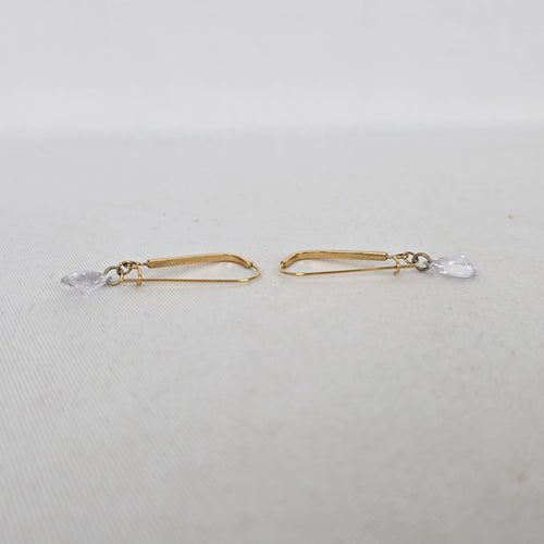 Gold Tone Rhinestone Bar Clear Teardrop Dangle Earrings Long