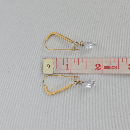 Gold Tone Rhinestone Bar Clear Teardrop Dangle Earrings Long