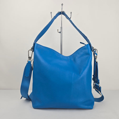 Fossil Blue Leather Hobo Shoulder Crossbody Bag with Adjustable Strap